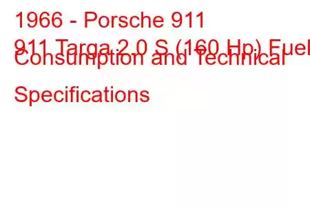 1966 - Porsche 911
911 Targa 2.0 S (160 Hp) Fuel Consumption and Technical Specifications