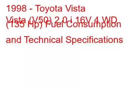 1998 - Toyota Vista
Vista (V50) 2.0 i 16V 4 WD (135 Hp) Fuel Consumption and Technical Specifications