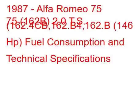 1987 - Alfa Romeo 75
75 (162B) 2.0 T.S. (162.4CB,162.B4,162.B (146 Hp) Fuel Consumption and Technical Specifications