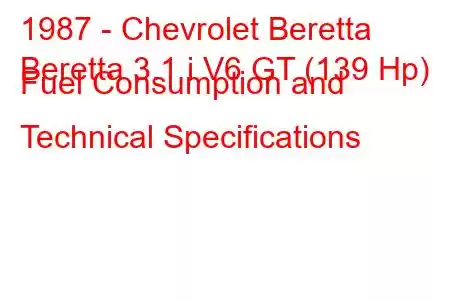 1987 - Chevrolet Beretta
Beretta 3.1 i V6 GT (139 Hp) Fuel Consumption and Technical Specifications