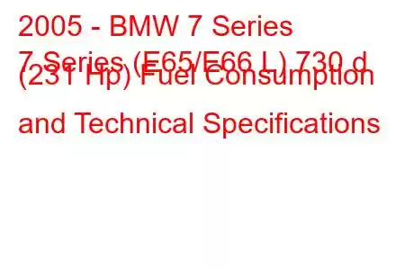 2005 - BMW 7 Series
7 Series (E65/E66 L) 730 d (231 Hp) Fuel Consumption and Technical Specifications