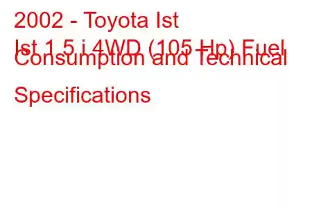 2002 - Toyota Ist
Ist 1.5 i 4WD (105 Hp) Fuel Consumption and Technical Specifications