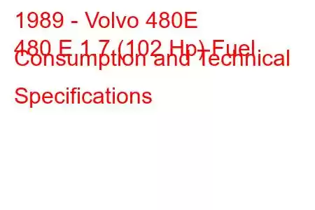 1989 - Volvo 480E
480 E 1.7 (102 Hp) Fuel Consumption and Technical Specifications