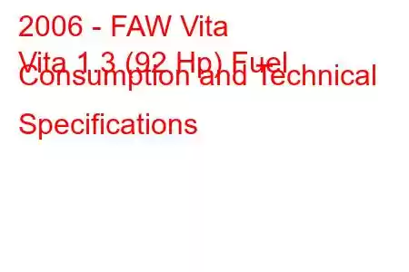 2006 - FAW Vita
Vita 1.3 (92 Hp) Fuel Consumption and Technical Specifications