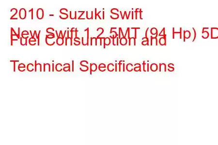 2010 - Suzuki Swift
New Swift 1.2 5MT (94 Hp) 5D Fuel Consumption and Technical Specifications