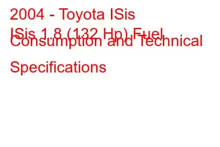 2004 - Toyota ISis
ISis 1.8 (132 Hp) Fuel Consumption and Technical Specifications