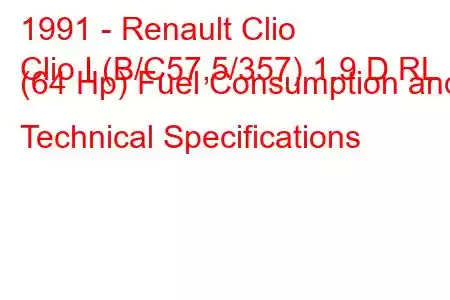 1991 - Renault Clio
Clio I (B/C57,5/357) 1.9 D RL (64 Hp) Fuel Consumption and Technical Specifications