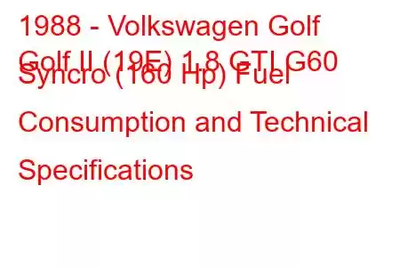 1988 - Volkswagen Golf
Golf II (19E) 1.8 GTI G60 Syncro (160 Hp) Fuel Consumption and Technical Specifications