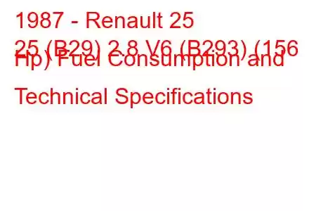 1987 - Renault 25
25 (B29) 2.8 V6 (B293) (156 Hp) Fuel Consumption and Technical Specifications