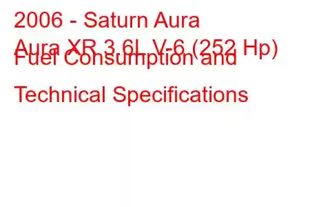 2006 - Saturn Aura
Aura XR 3.6L V-6 (252 Hp) Fuel Consumption and Technical Specifications