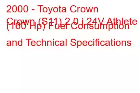 2000 - Toyota Crown
Crown (S11) 2.0 i 24V Athlete (160 Hp) Fuel Consumption and Technical Specifications