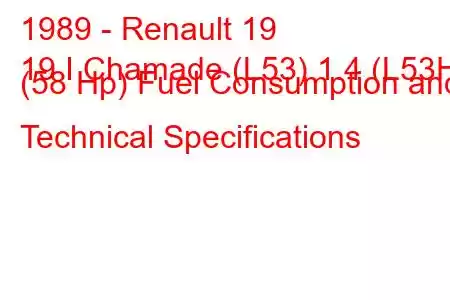 1989 - Renault 19
19 I Chamade (L53) 1.4 (L53H) (58 Hp) Fuel Consumption and Technical Specifications