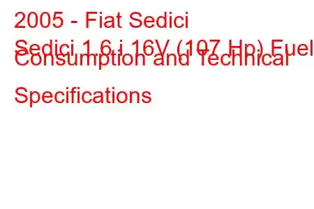 2005 - Fiat Sedici
Sedici 1.6 i 16V (107 Hp) Fuel Consumption and Technical Specifications