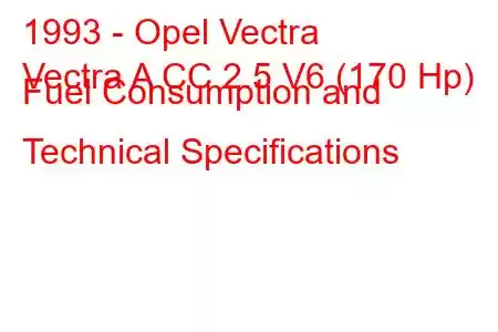 1993 - Opel Vectra
Vectra A CC 2.5 V6 (170 Hp) Fuel Consumption and Technical Specifications