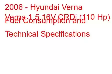 2006 - Hyundai Verna
Verna 1.5 16V CRDi (110 Hp) Fuel Consumption and Technical Specifications