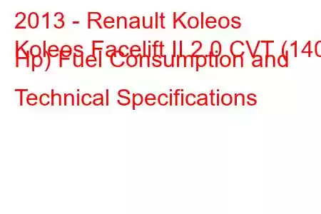 2013 - Renault Koleos
Koleos Facelift II 2.0 CVT (140 Hp) Fuel Consumption and Technical Specifications