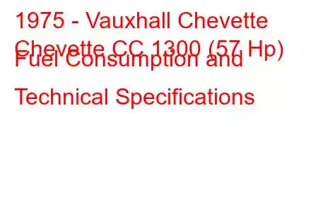 1975 - Vauxhall Chevette
Chevette CC 1300 (57 Hp) Fuel Consumption and Technical Specifications