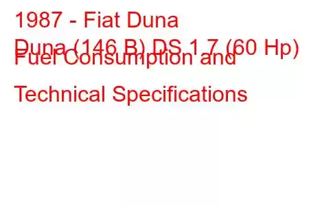 1987 - Fiat Duna
Duna (146 B) DS 1.7 (60 Hp) Fuel Consumption and Technical Specifications