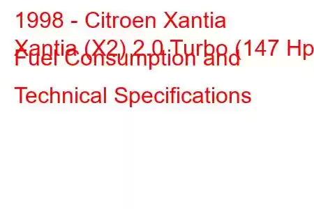 1998 - Citroen Xantia
Xantia (X2) 2.0 Turbo (147 Hp) Fuel Consumption and Technical Specifications