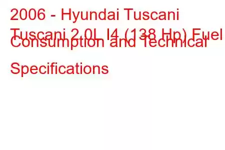 2006 - Hyundai Tuscani
Tuscani 2.0L I4 (138 Hp) Fuel Consumption and Technical Specifications