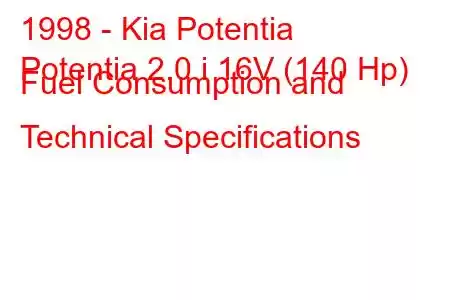 1998 - Kia Potentia
Potentia 2.0 i 16V (140 Hp) Fuel Consumption and Technical Specifications