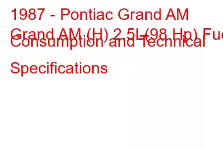 1987 - Pontiac Grand AM
Grand AM (H) 2.5L(98 Hp) Fuel Consumption and Technical Specifications