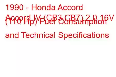 1990 - Honda Accord
Accord IV (CB3,CB7) 2.0 16V (110 Hp) Fuel Consumption and Technical Specifications