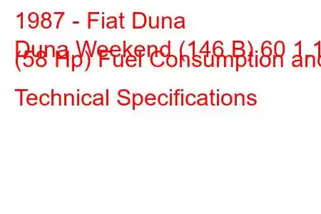 1987 - Fiat Duna
Duna Weekend (146 B) 60 1.1 (58 Hp) Fuel Consumption and Technical Specifications