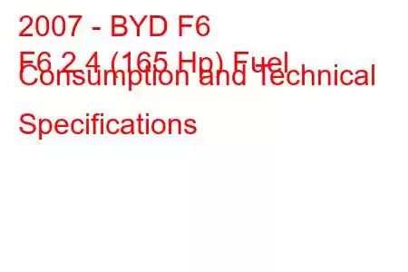 2007 - BYD F6
F6 2.4 (165 Hp) Fuel Consumption and Technical Specifications