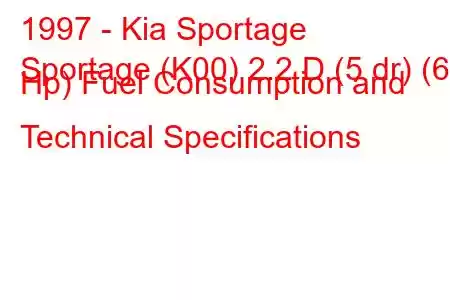 1997 - Kia Sportage
Sportage (K00) 2.2 D (5 dr) (63 Hp) Fuel Consumption and Technical Specifications