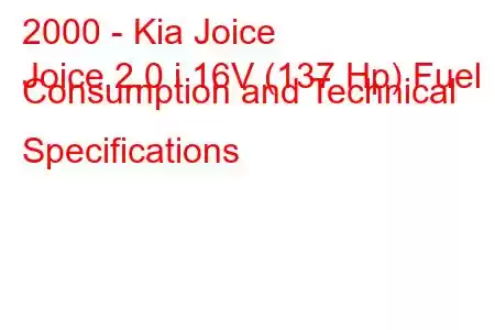 2000 - Kia Joice
Joice 2.0 i 16V (137 Hp) Fuel Consumption and Technical Specifications