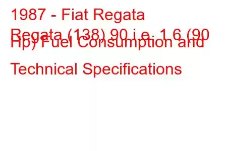 1987 - Fiat Regata
Regata (138) 90 i.e. 1.6 (90 Hp) Fuel Consumption and Technical Specifications