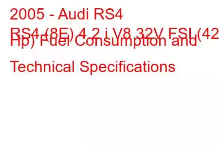 2005 - Audi RS4
RS4 (8E) 4.2 i V8 32V FSI (420 Hp) Fuel Consumption and Technical Specifications