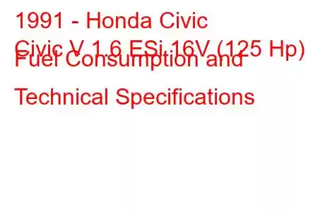 1991 - Honda Civic
Civic V 1.6 ESi 16V (125 Hp) Fuel Consumption and Technical Specifications