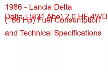 1986 - Lancia Delta
Delta I (831 Abo) 2.0 HF 4WD (166 Hp) Fuel Consumption and Technical Specifications