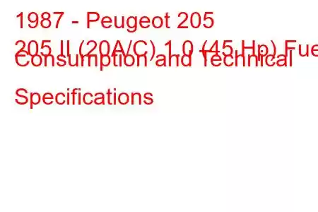 1987 - Peugeot 205
205 II (20A/C) 1.0 (45 Hp) Fuel Consumption and Technical Specifications