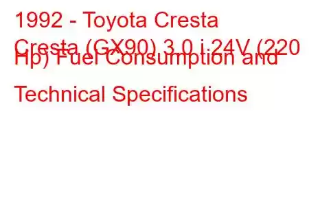 1992 - Toyota Cresta
Cresta (GX90) 3.0 i 24V (220 Hp) Fuel Consumption and Technical Specifications