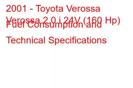 2001 - Toyota Verossa
Verossa 2.0 i 24V (160 Hp) Fuel Consumption and Technical Specifications