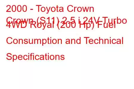 2000 - Toyota Crown
Crown (S11) 2.5 i 24V Turbo 4WD Royal (200 Hp) Fuel Consumption and Technical Specifications