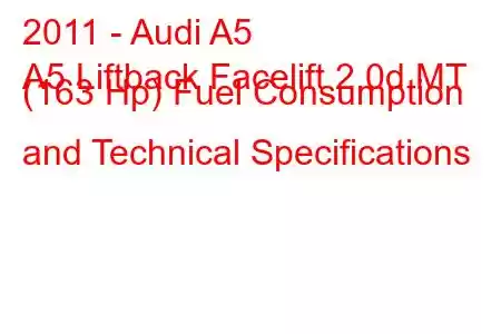 2011 - Audi A5
A5 Liftback Facelift 2.0d MT (163 Hp) Fuel Consumption and Technical Specifications