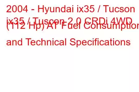 2004 - Hyundai ix35 / Tucson
ix35 / Tuscon 2.0 CRDi 4WD (112 Hp) AT Fuel Consumption and Technical Specifications