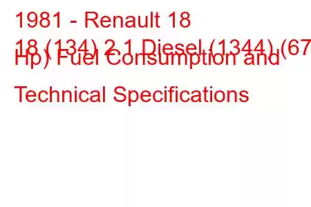 1981 - Renault 18
18 (134) 2.1 Diesel (1344) (67 Hp) Fuel Consumption and Technical Specifications