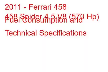 2011 - Ferrari 458
458 Spider 4.5 V8 (570 Hp) Fuel Consumption and Technical Specifications