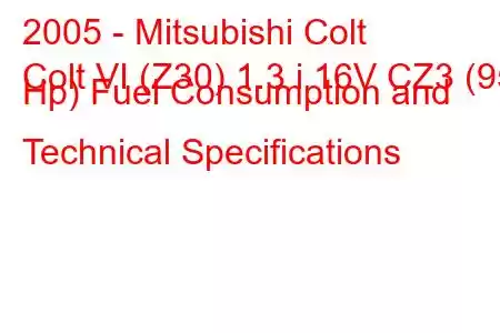 2005 - Mitsubishi Colt
Colt VI (Z30) 1.3 i 16V CZ3 (95 Hp) Fuel Consumption and Technical Specifications