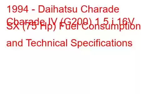 1994 - Daihatsu Charade
Charade IV (G200) 1.5 i 16V SX (75 Hp) Fuel Consumption and Technical Specifications