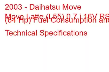 2003 - Daihatsu Move
Move Latte (L55) 0.7 i 16V RS (64 Hp) Fuel Consumption and Technical Specifications