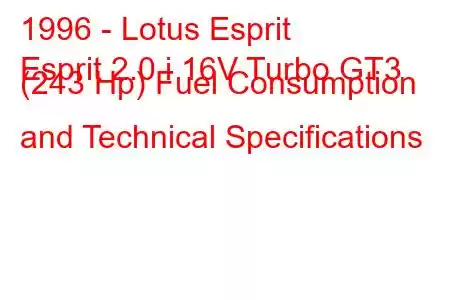 1996 - Lotus Esprit
Esprit 2.0 i 16V Turbo GT3 (243 Hp) Fuel Consumption and Technical Specifications