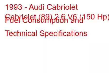 1993 - Audi Cabriolet
Cabriolet (89) 2.6 V6 (150 Hp) Fuel Consumption and Technical Specifications