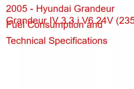 2005 - Hyundai Grandeur
Grandeur IV 3.3 i V6 24V (235) Fuel Consumption and Technical Specifications