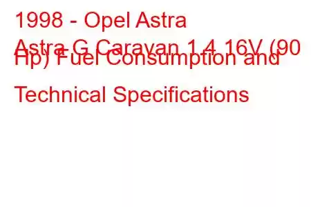 1998 - Opel Astra
Astra G Caravan 1.4 16V (90 Hp) Fuel Consumption and Technical Specifications